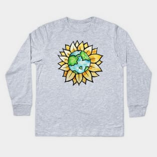 Sunflower Earth day Kids Long Sleeve T-Shirt